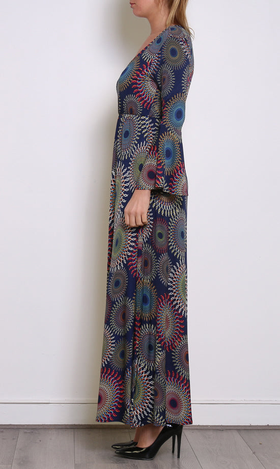 Long-sleeve blue maxi dress