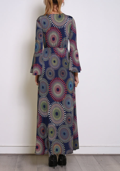 Long-sleeve blue maxi dress