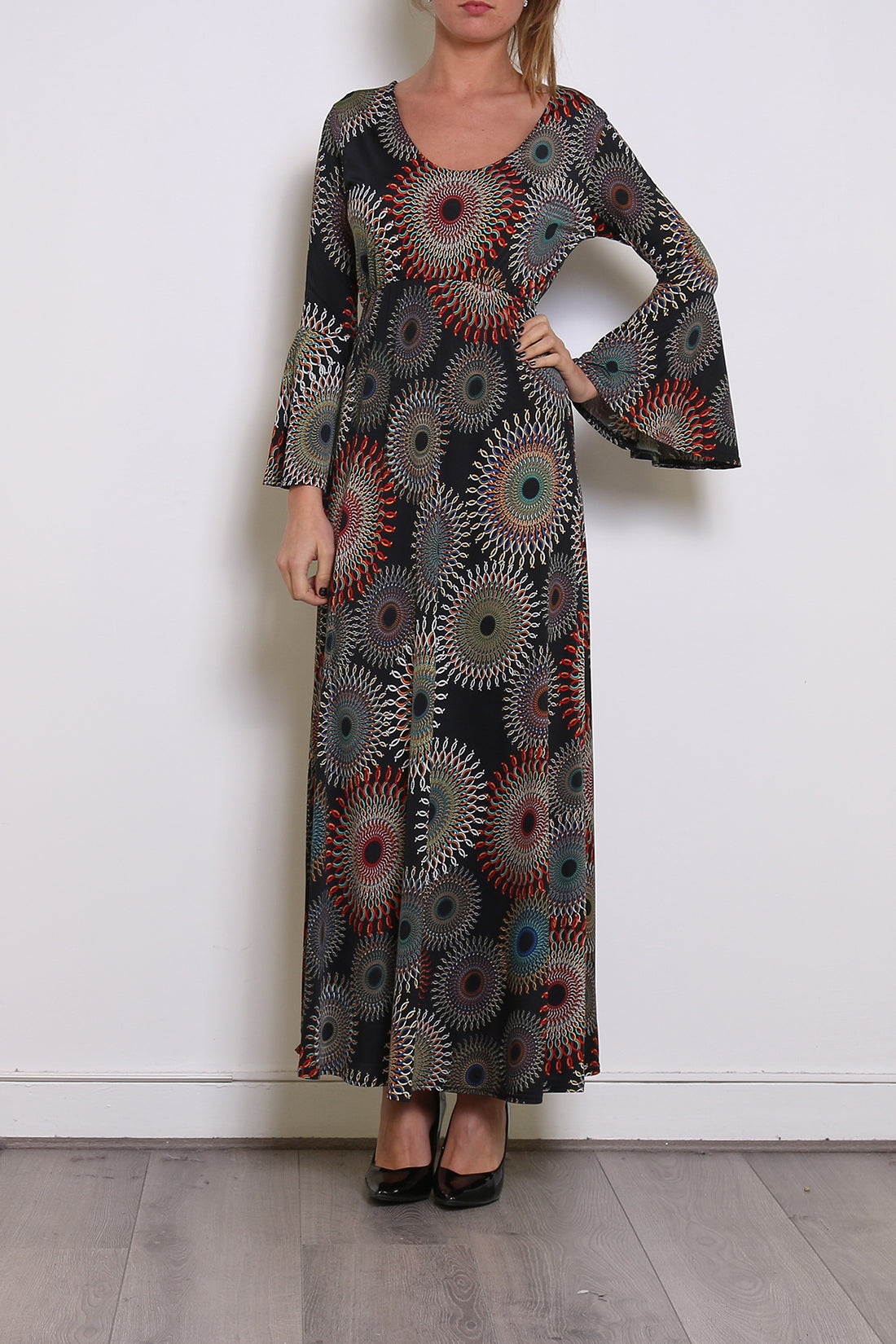 Black long-sleeve maxi dress