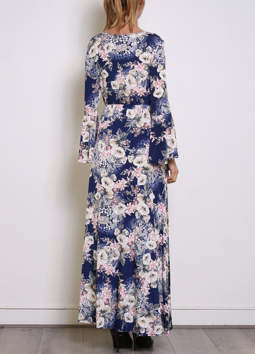 Robe longue fleurs corail