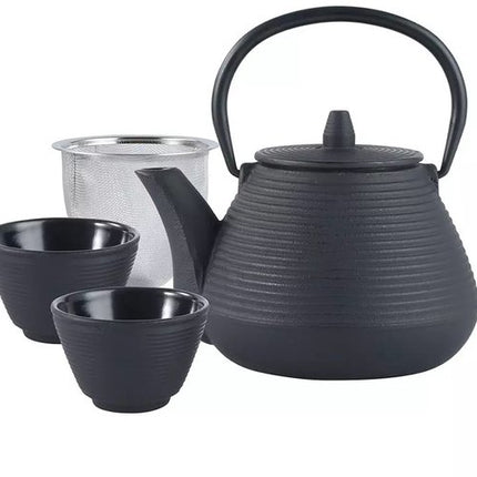 Kinghoff Teekanne aus Gusseisen mit Edelstahlfilter – Inklusive 2 Tassen à 115 ml (KH1846) – Fassungsvermögen: 1,0 Liter – Traditionelles Design mit komfortablem Griff