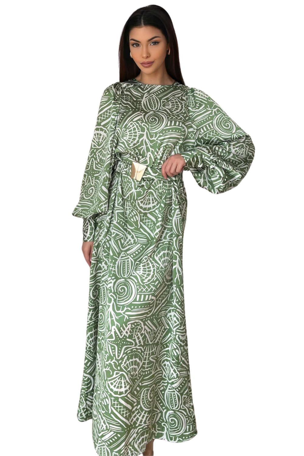Liora Dress – lange zomerjurk met print, 143 cm, in blauw of groen – foto 5