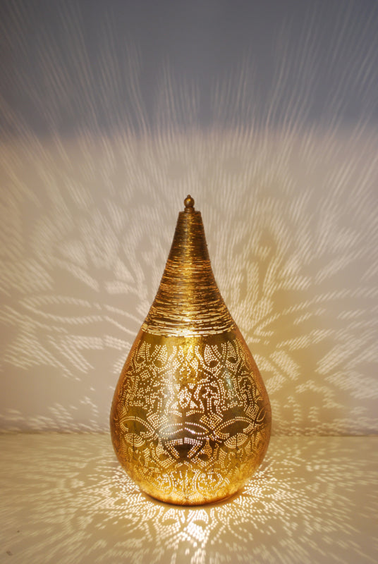 Orientalische Tischlampe Filigranstil Tropfen – Vintage Gold