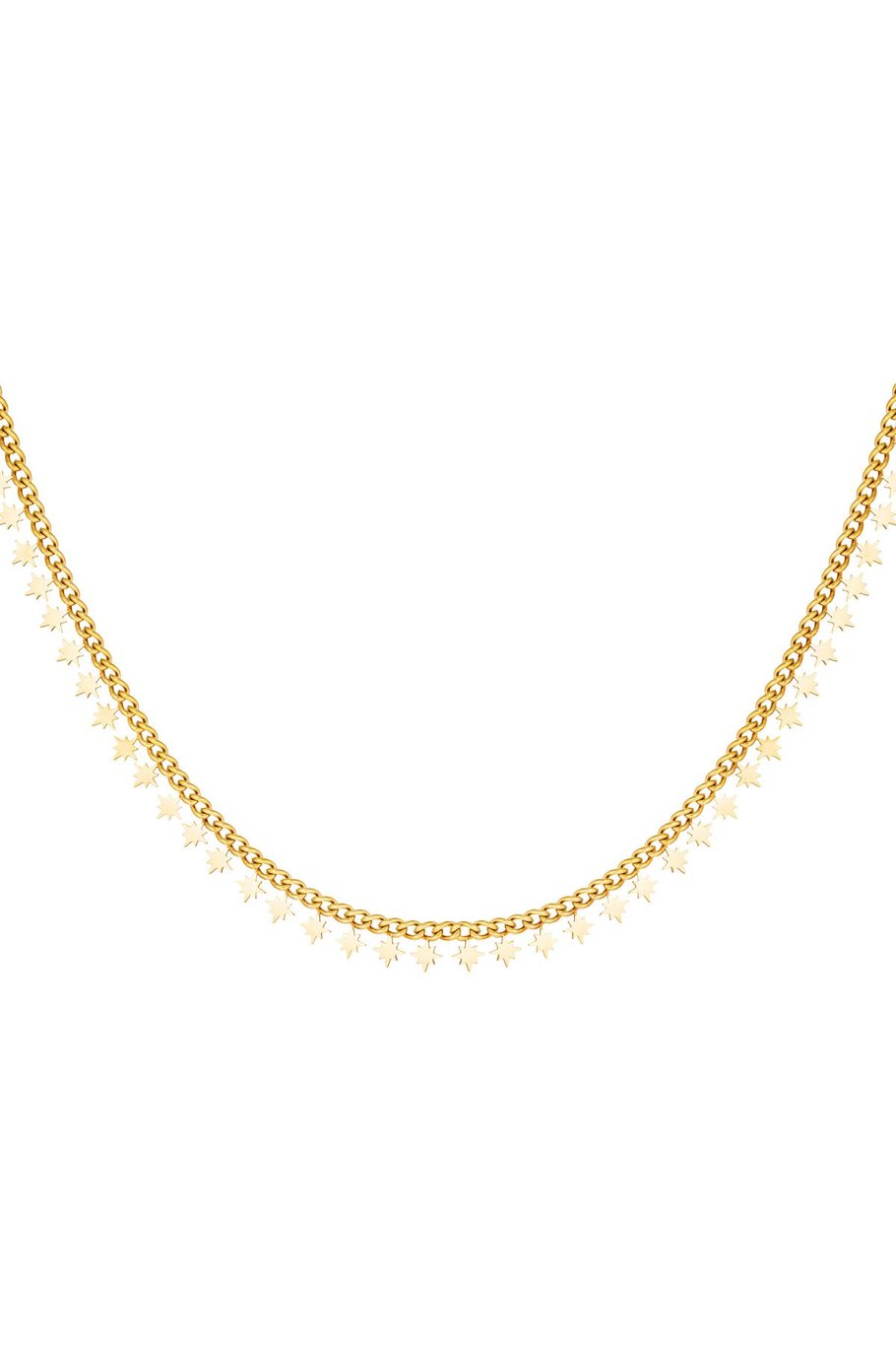 Stainless Steel Necklace with North Star Charms – Sparkling Stars – Gold-colored – 35 cm