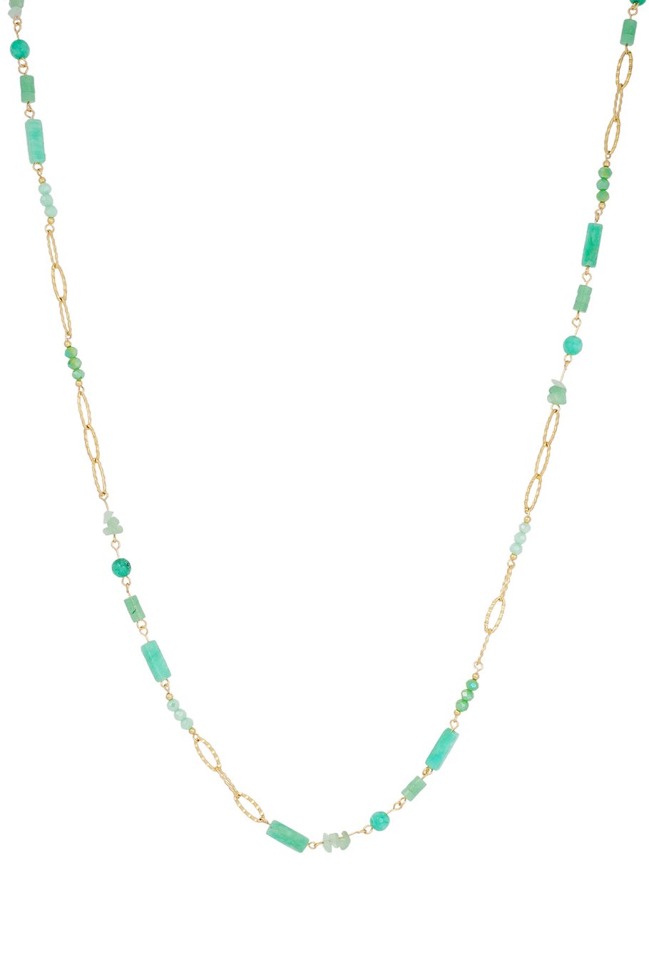 Long collier avec pierres vertes – Couleur or – 90 cm – Ne ternit pas (Cristal & Acier inoxydable)