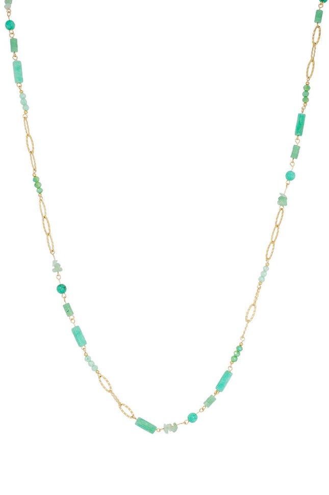 Lange Ketting met Groene Steentjes – Goudkleurig – 90 cm – Verkleurt Niet (Kristal & RVS)