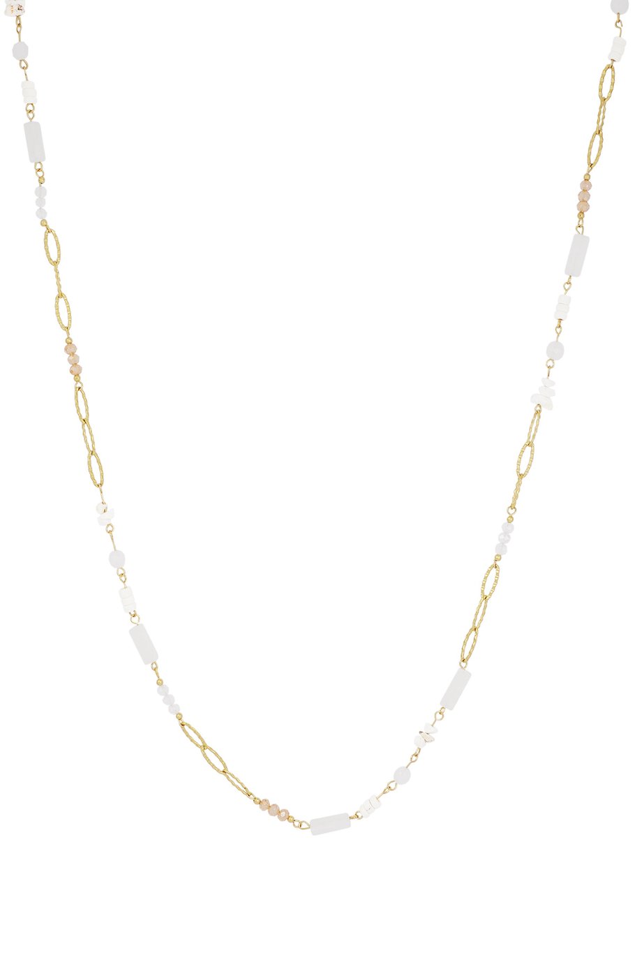 Long Necklace with White Stones – Gold-colored – 90 cm – Does Not Discolor (Crystal & Stainless Steel)