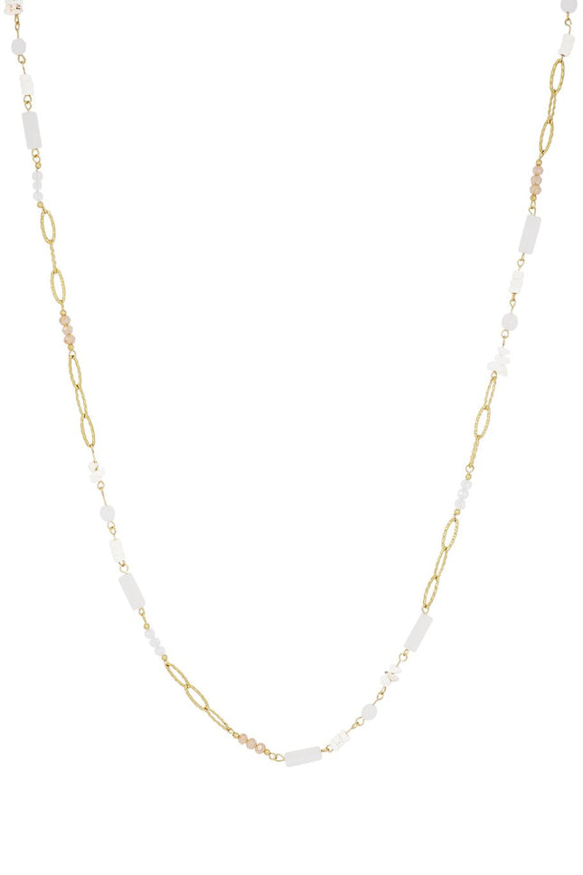 Lange Ketting met Witte Steentjes – Goudkleurig – 90 cm – Verkleurt Niet (Kristal & RVS)