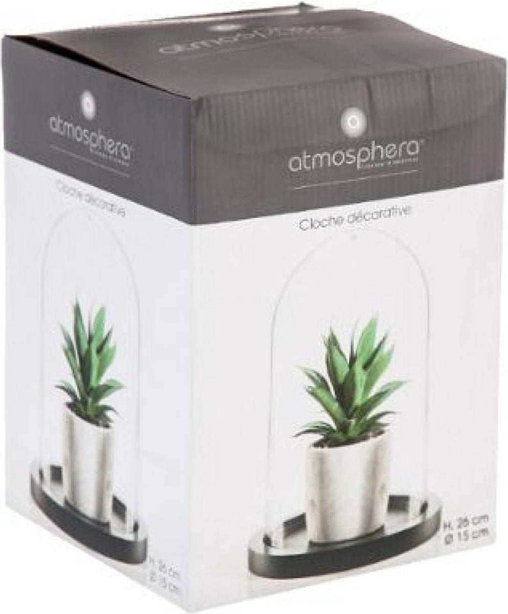 Atmosphera Home cloche en verre avec plateau en bois