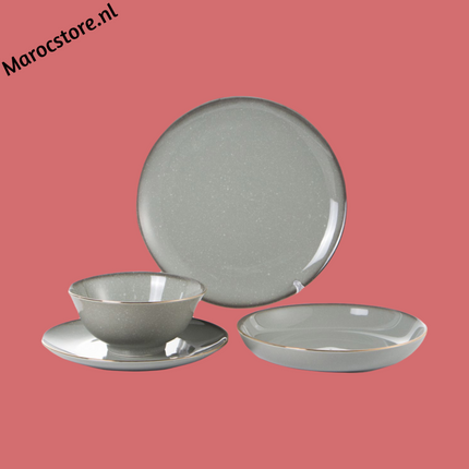 Geschirrset 24-teilig 6 Personen - marble grey - Gold