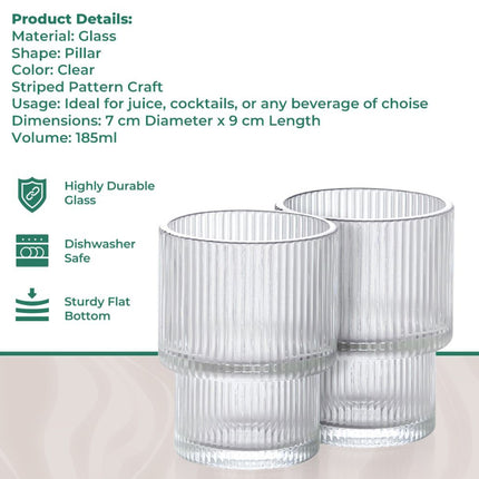 Geribbelde Drinkglas- koffie glas – 185 ml – Set van 6