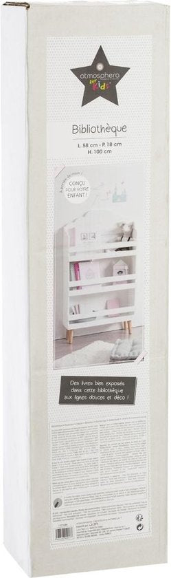 Boekenkast met wolkenthema – wit, MDF, 58 x 100 x 18 cm – foto 2