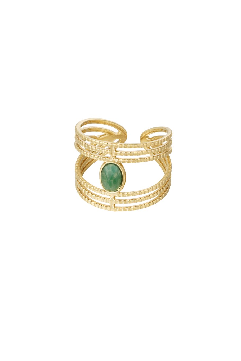 Gouden ring met groene steen – statement ring van stainless steel, one size