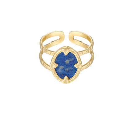 Goldener Ring mit blauem Stein – Naturstein – Trendiger Edelstahlschmuck – Einheitsgröße verstellbar – Schicker Ring –