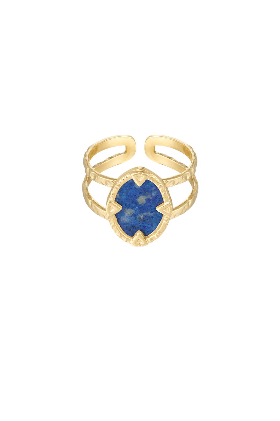 Goudkleurige ring met blauwe natuursteen – verstelbaar, roestvrij staal