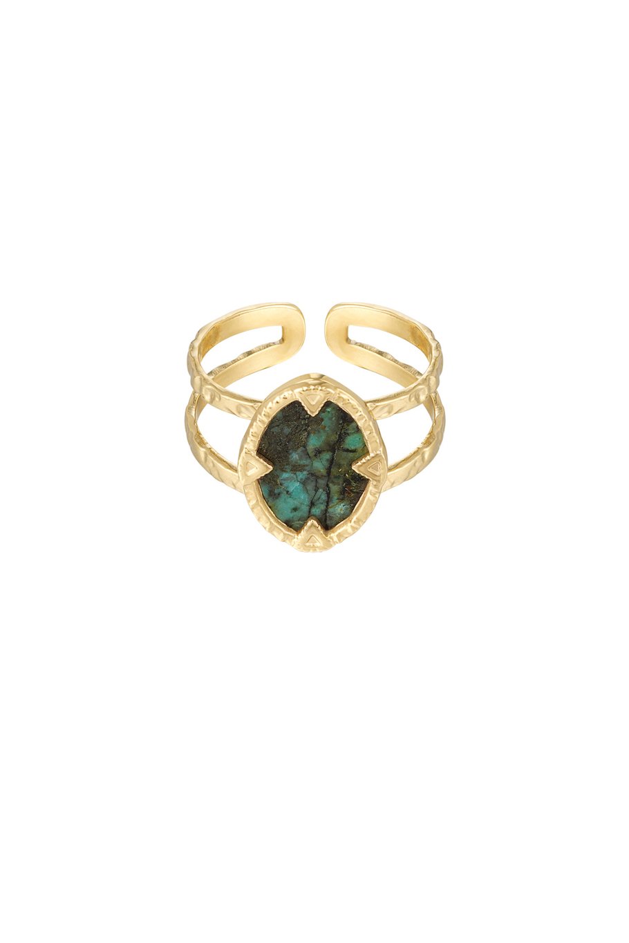 Goudkleurige ring met groene natuursteen – stainless steel, verstelbaar