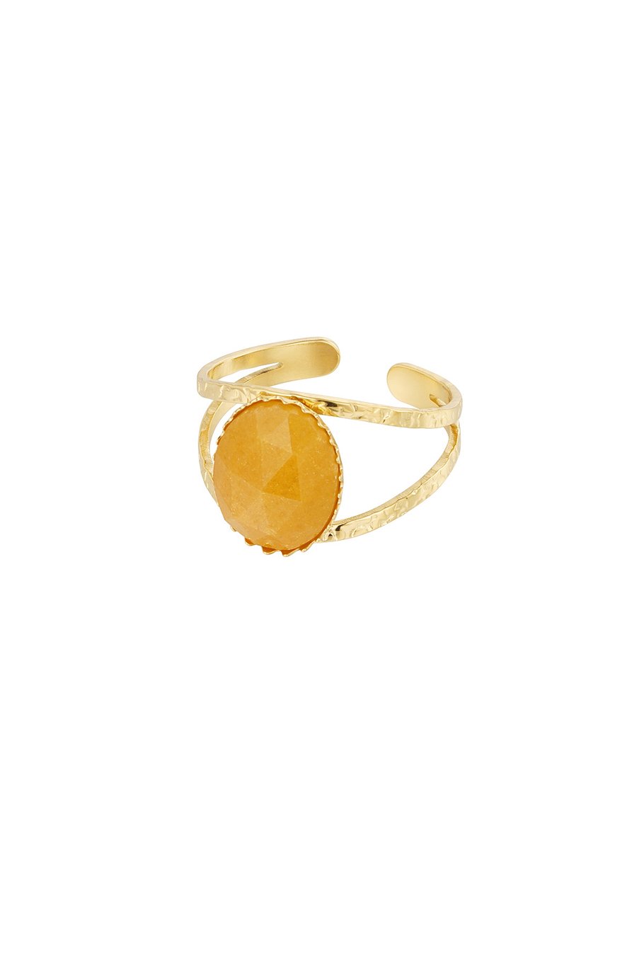 Bague ouverte robuste avec pierre naturelle ronde orange – Couleur or – Taille unique réglable