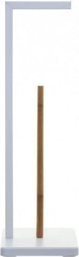 5Five staande toiletrolhouder met reservoir – wit, metaal en bamboe, 64,5 cm
