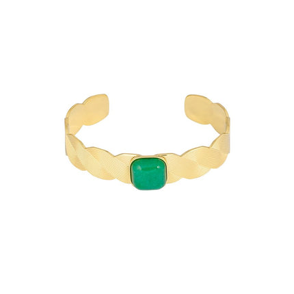 Boho Armband – Goldfarbener Edelstahl mit grünem Stein – Robustes Unisex-Schmuckstück