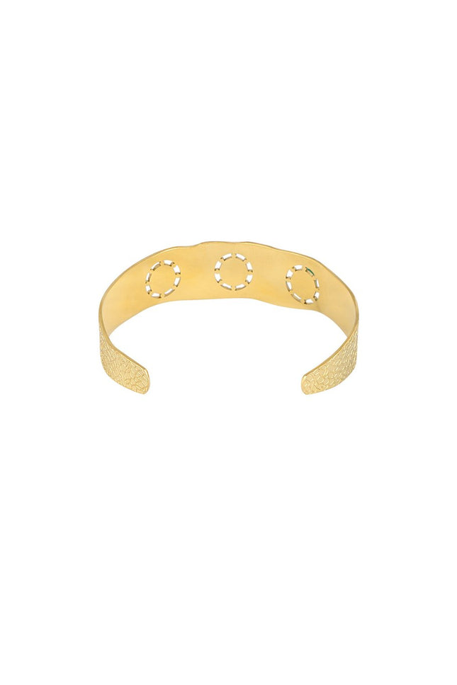 Bohemian Armband - Goudkleurig Stainless Steel met 3 Steentjes (Groen, Roze, Oranje) - 1,8 cm x 5 cm