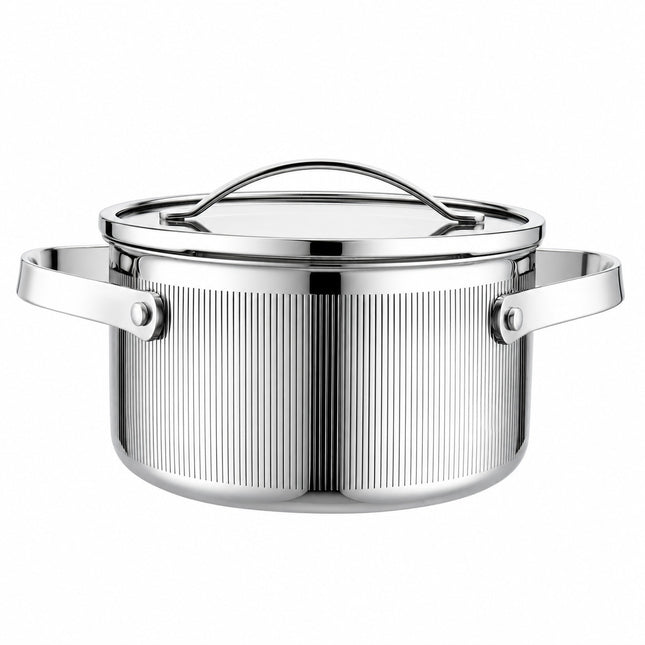 Vcasa kookpan 18 cm met afgietdeksel, 2,1 liter, rvs tri-ply, Velora