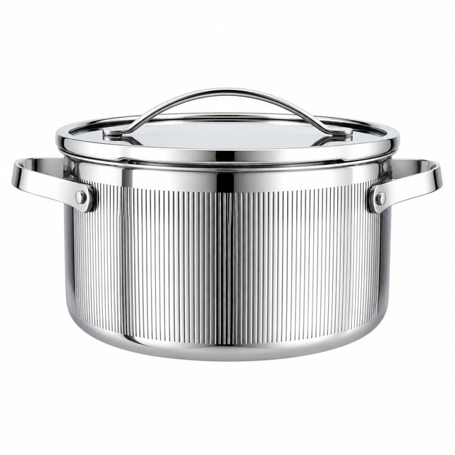 Vcasa kookpan 24 cm met afgietdeksel, 5,8 liter, 304 rvs tri-ply, Velora