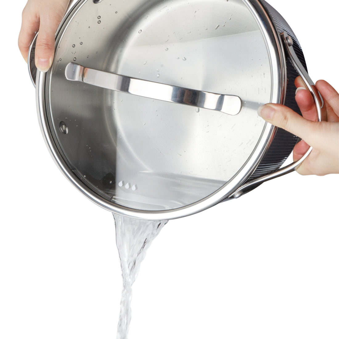 Vcasa kookpan 24 cm met afgietdeksel, 5,8 liter, 304 rvs tri-ply, Velora