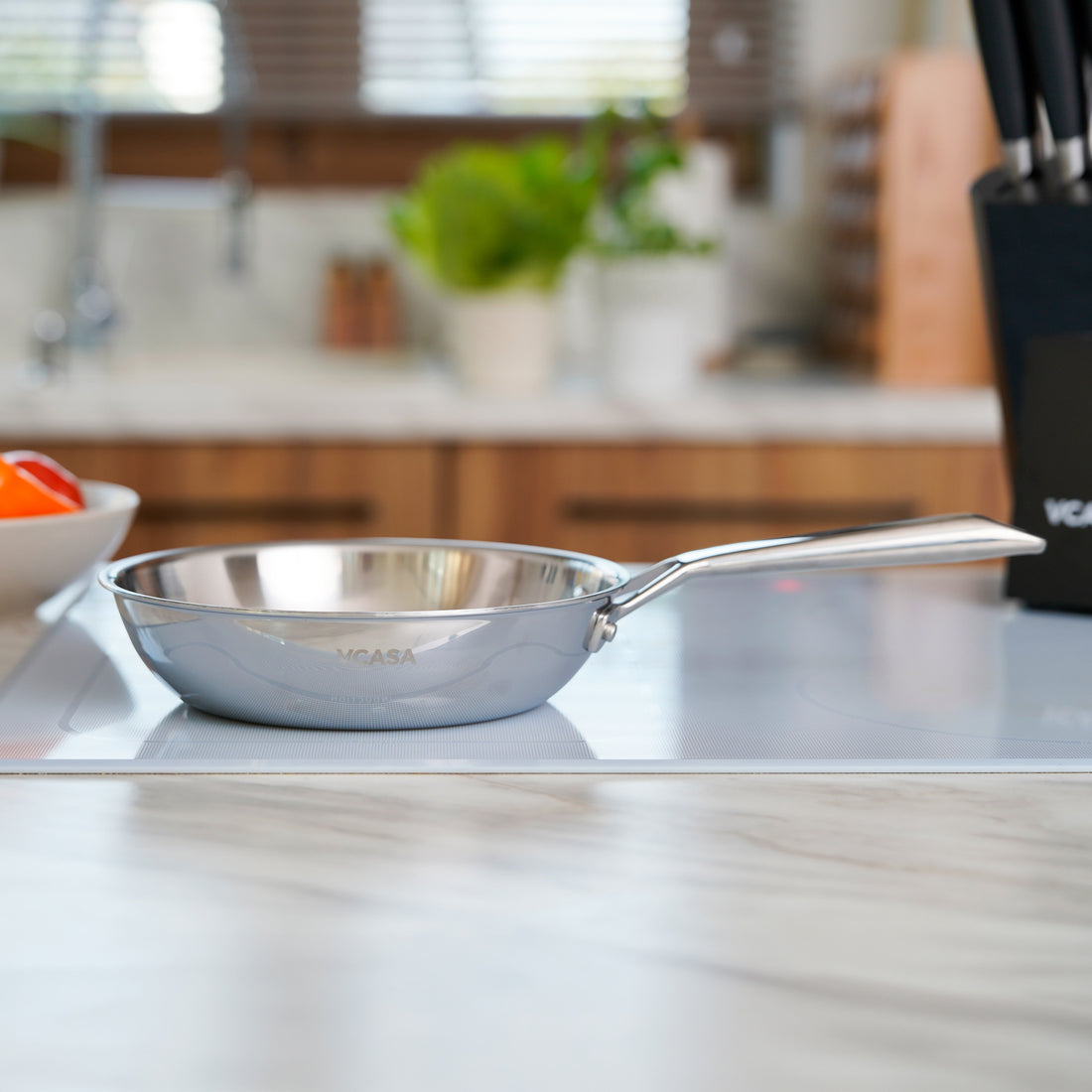Vcasa rvs koekenpan 20 cm, tri-ply met honingraatstructuur, Velora
