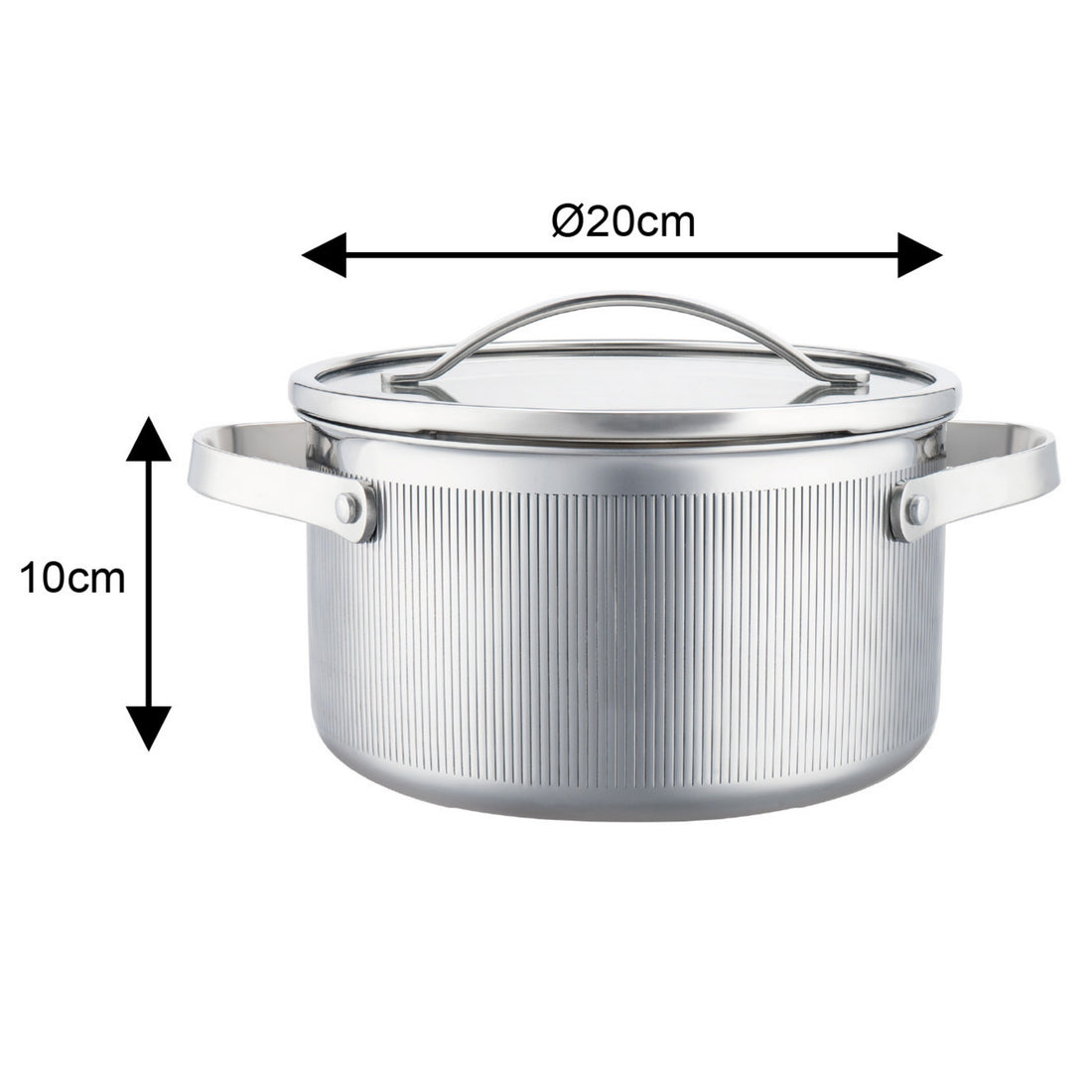 Vcasa kookpan 20 cm met afgietdeksel, 3 liter, 304 rvs tri-ply, Velora