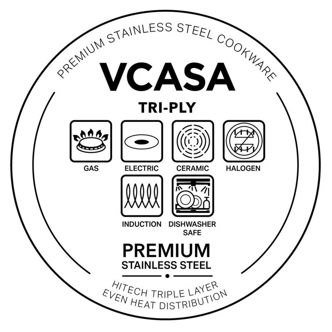 Vcasa kookpan 20 cm met afgietdeksel, 3 liter, 304 rvs tri-ply, Velora