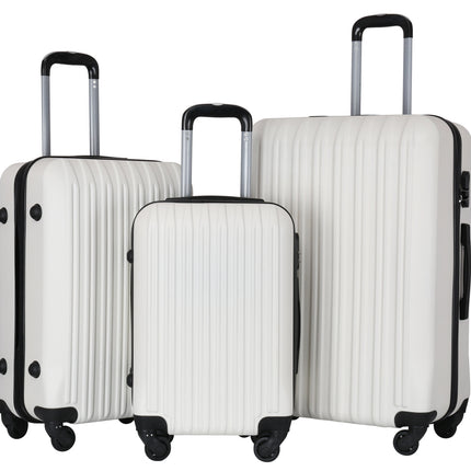 3-teiliges Kofferset Weiß – Harte ABS-Trolleys mit 360°-Rädern und Zahlenschloss – Leichtgewichtige Reisekoffer (S/M/L)