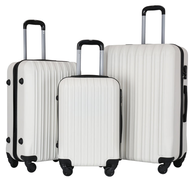 3-teiliges Kofferset Weiß – Harte ABS-Trolleys mit 360°-Rädern und Zahlenschloss – Leichtgewichtige Reisekoffer (S/M/L)