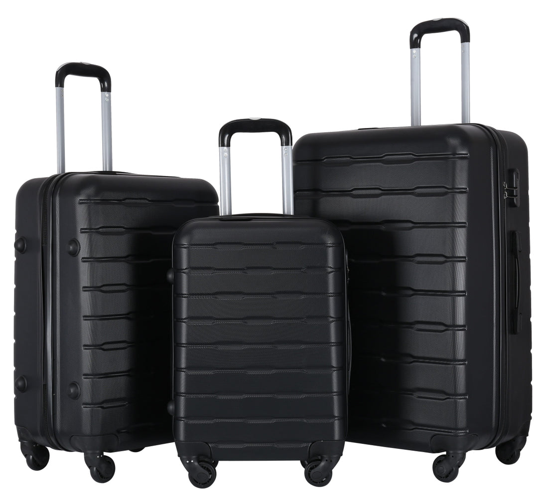 3-Piece Travel Suitcase Set Black – Hard-shell ABS Suitcases with Wheels, Combination Lock and Telescopic Handle