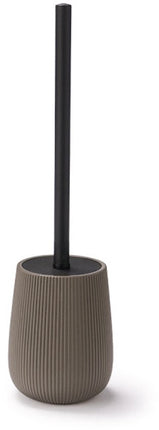 Toiletborstelhouder - Toiletborstel Set met Houder - Gestreept Toilet Accessoire - Mat Zwart RVS Handvat - Borstelhouder Modern - Badkamer Accessoire - 10.5 x 10.5 x 40.5 cm - Grijs
