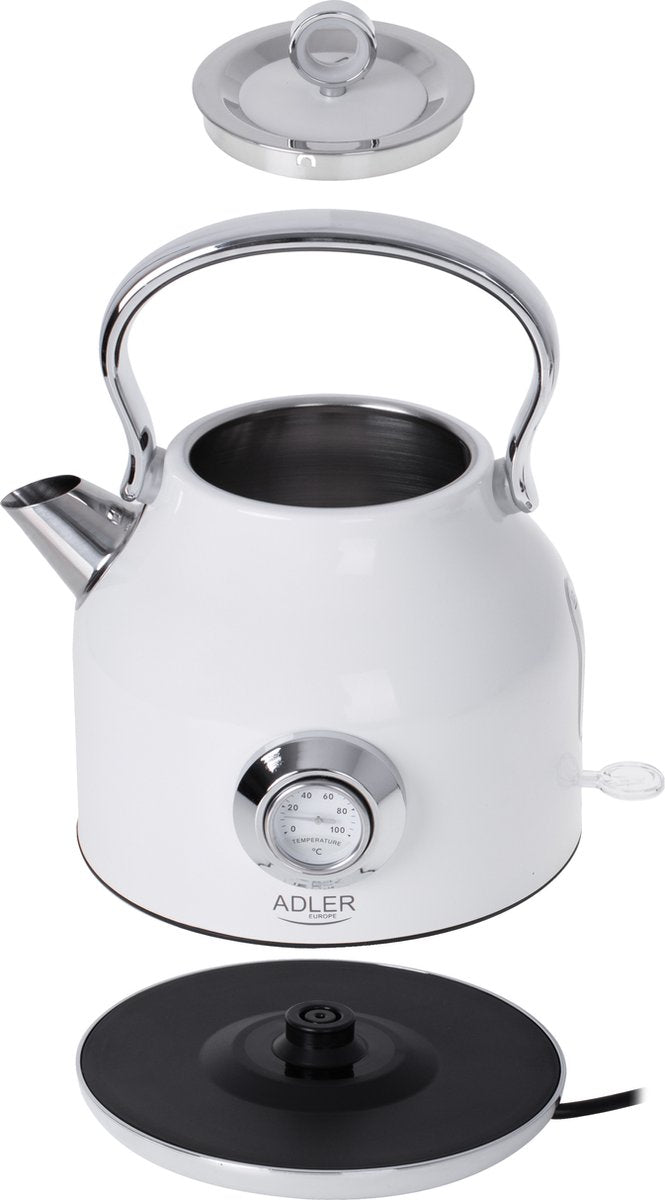 Bouilloire avec thermomètre - Blanche - 1.7 litre - métal
