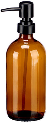 Zeepdispenser Glas - Kristal Zeepdispenser - Handzeep Pompje met Zwarte Pomp - Navulbare Lotion Dispenser - Badkamer Accessoire - Rond - 500ml - 7.4 x 9.5 x 21.4 cm - Bruin