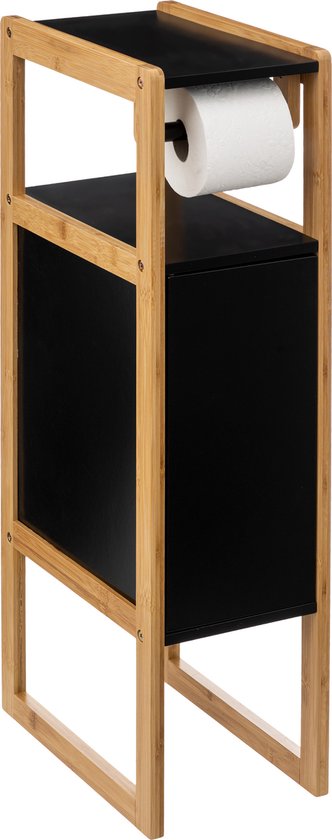 Toiletrolhouder Natureo met reserverolkastje – zwart met bamboe, 80 cm hoog – foto 5