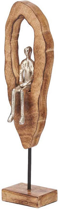 Decoratief zittend figuur 41,5 cm hoog - Inclusief verzendkosten - Decoratie - Beeld - Sculptuur - Ornament - Mens - Persoon - Hout - Goud - Metaal - Standaard - Voet - Interieur - Kado - Cadeau - Geschenk - Verjaardag - Man - Vrouw