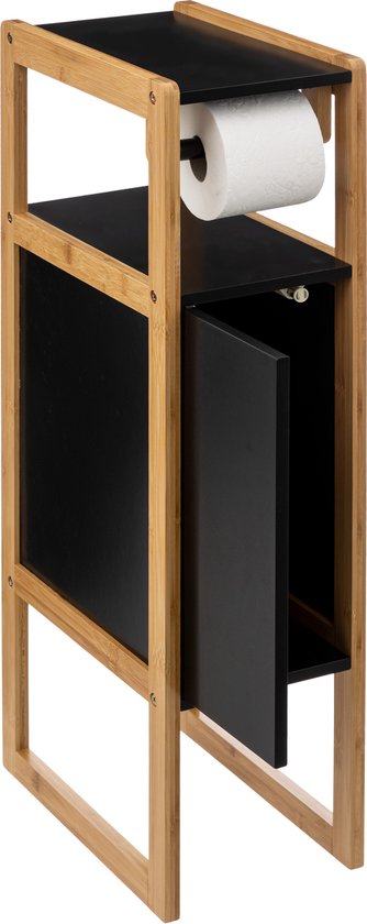 Toiletrolhouder Natureo met reserverolkastje – zwart met bamboe, 80 cm hoog