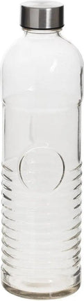 Waterfles/drinkfles 1 liter van gehard ribbel glas - Glazen drink flessen