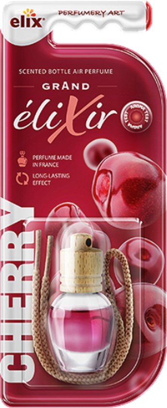 Elix - Désodorisant Auto - Parfum de voiture - Diffuseur à suspendre en bois - Parfum d'intérieur voiture - Flacon désodorisant de luxe - Effet longue durée - Diffuseur à suspendre pour voiture et maison - 8 ml - Cerise