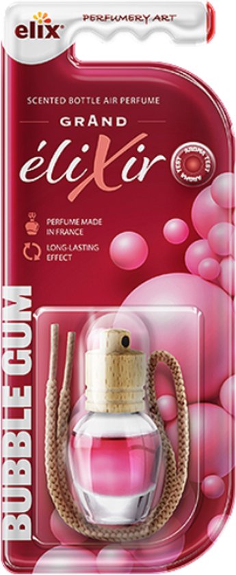 Elix auto luchtverfrisser Bubble Gum – houten geurhanger met flesje, 8 ml