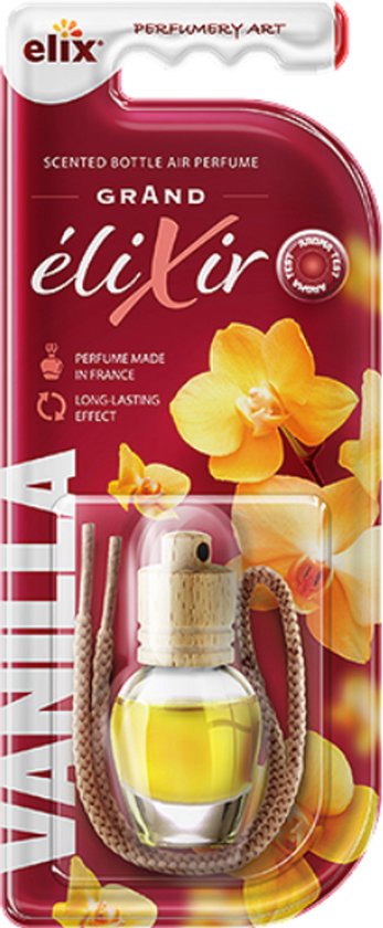 Elix - Auto Luchtverfrisser - Autoparfum - Houten Geurhanger - Interieur Parfum Auto - Luxe Air Freshener Flesje - Langdurig Effect - Geurhanger Auto & Huis - 8 ml - Vanilla