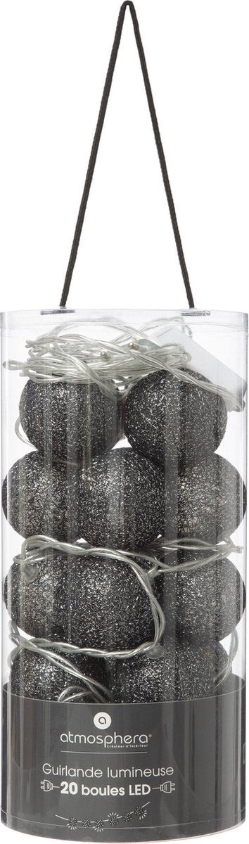 Atmosphera lichtslinger met 20 bollen van 6 cm – zwart, 435 cm, stekker