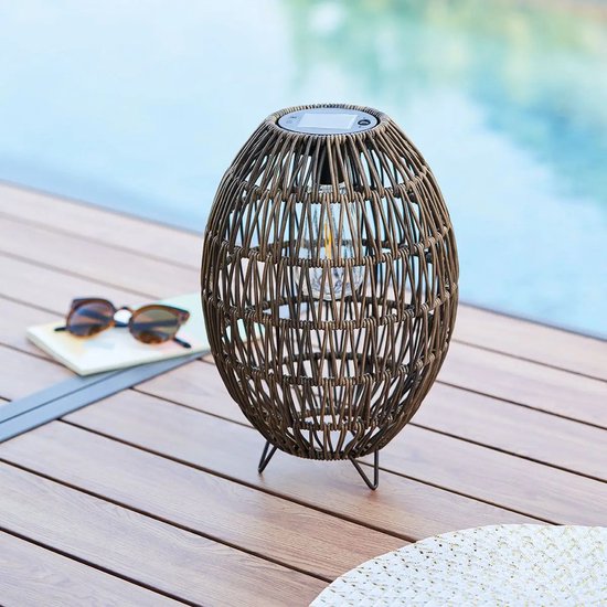 Solar Buiten verlichting - Tafel lamp op zonne-energie - solar lpe -  hoogte 32 cm - beige/bruin