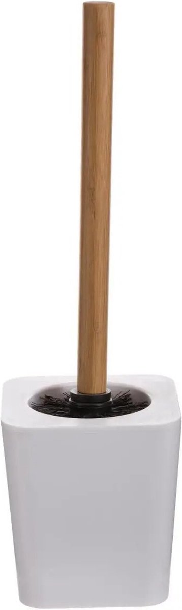5five Toilettenbürste mit Halter – weiß – Kunststoff und Bambus – 38 cm – WC-Bürste