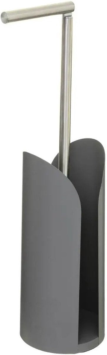 Stehender WC-/Toilettenpapierhalter grau mit Reservoir und flexibler Stange 59 cm aus Metall - Toilettenpapierhalter - WC-Rollenhalter