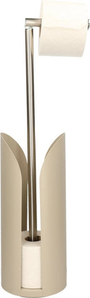 Staande wc/toiletrolhouder taupe met reservoir en flexibele stang 59 cm van metaal - Wc-rol houder - Toiletrol houder