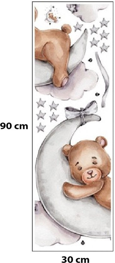 Sipo Bear on the Moon Wall Sticker - Self-Adhesive Space Wall Decor for Nursery - 72 x 57 cm - Space Wall Decal with Stars and Moon