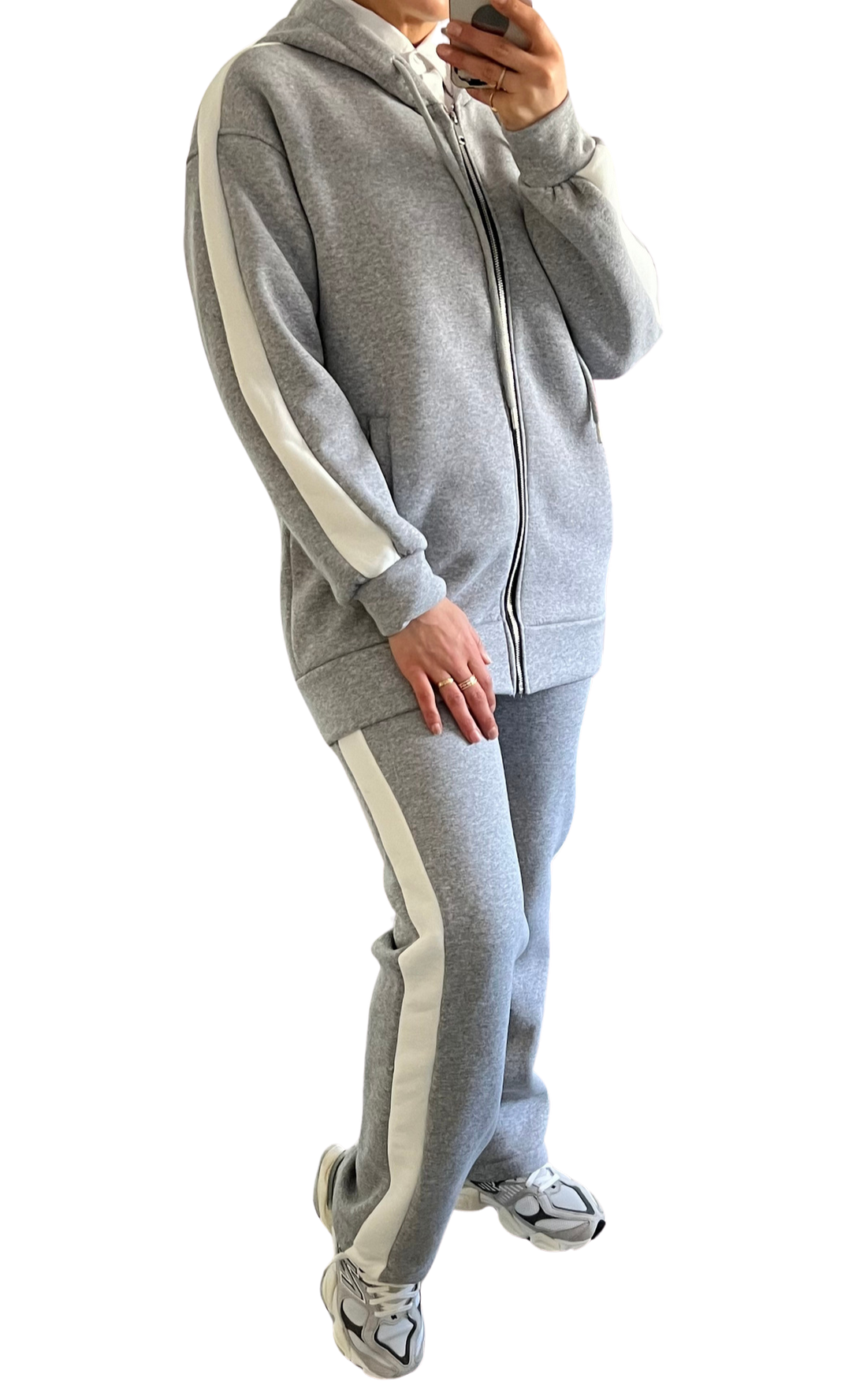 Comfy Jogger Set – oversized joggingpak dames met rits, zwart, grijs of khaki – foto 3
